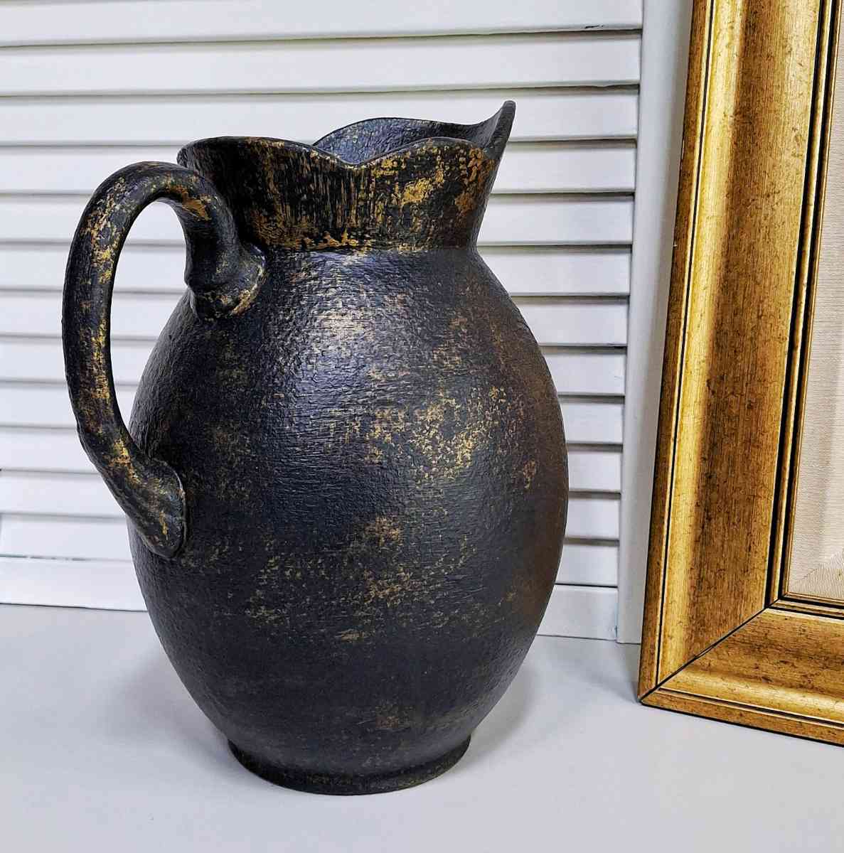 Vintage Black and Gold Ceramic Farmhouse Pitcher