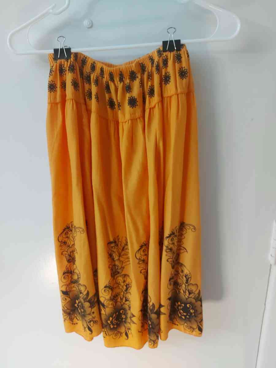 Vintage Orange and Black Screenprint Floral Skirt Fall Event