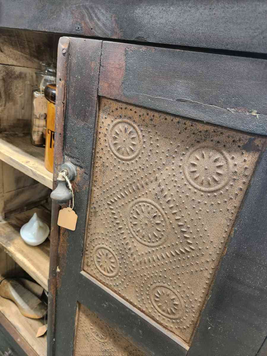 Primitive Punched Tin Pie Safe Cabinet