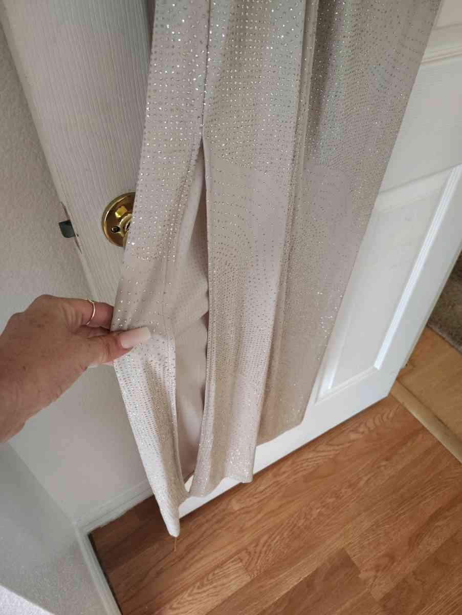 champagne sparkle Calvin Klein evening dress