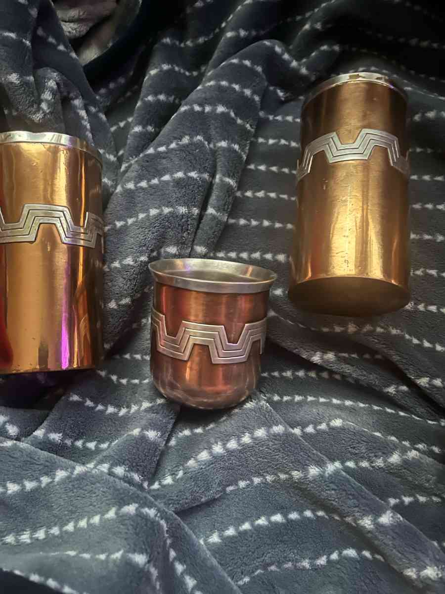 copper and silver Teaset
