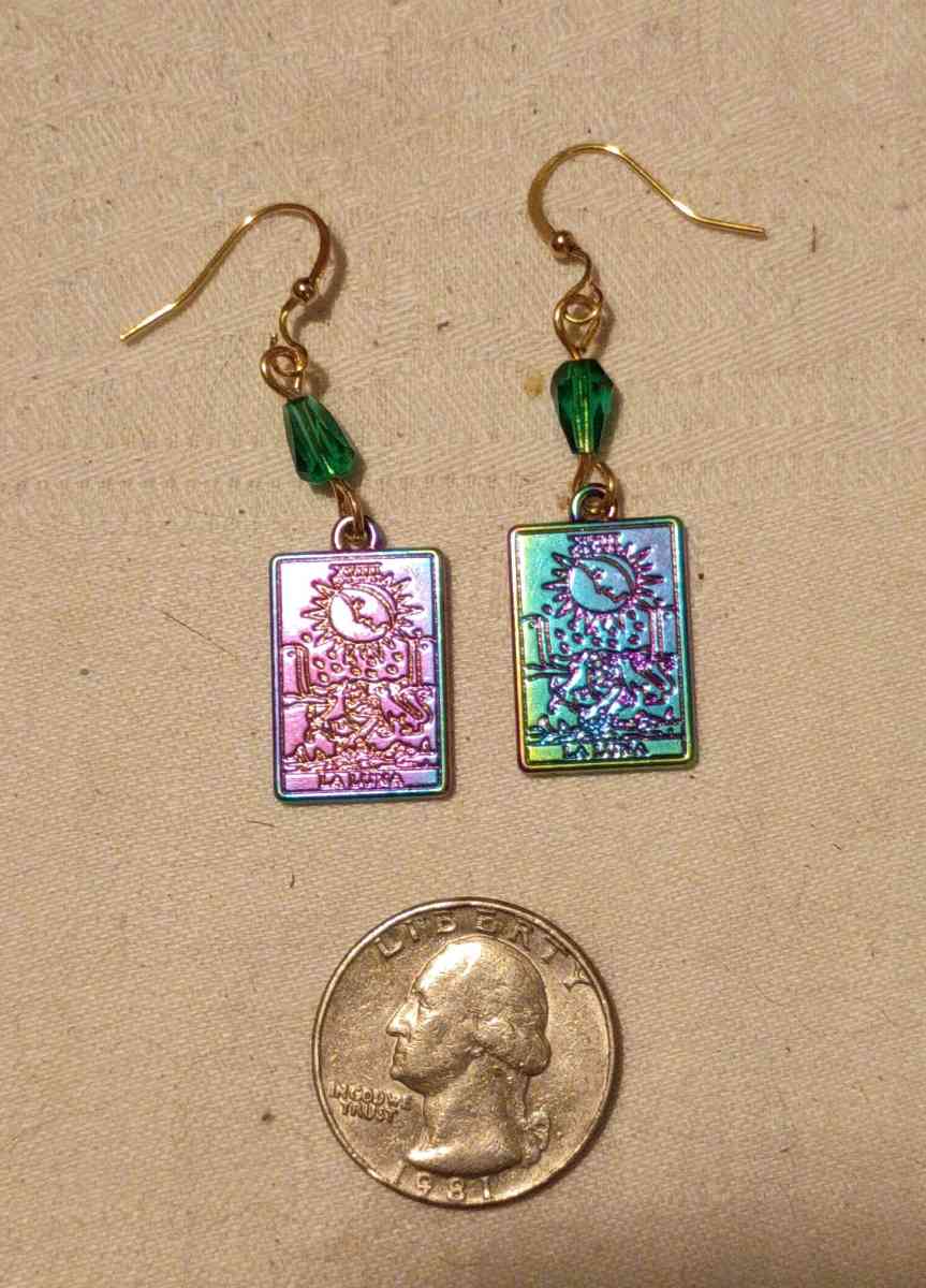 Handmade iridescent tarot earrings The Moon