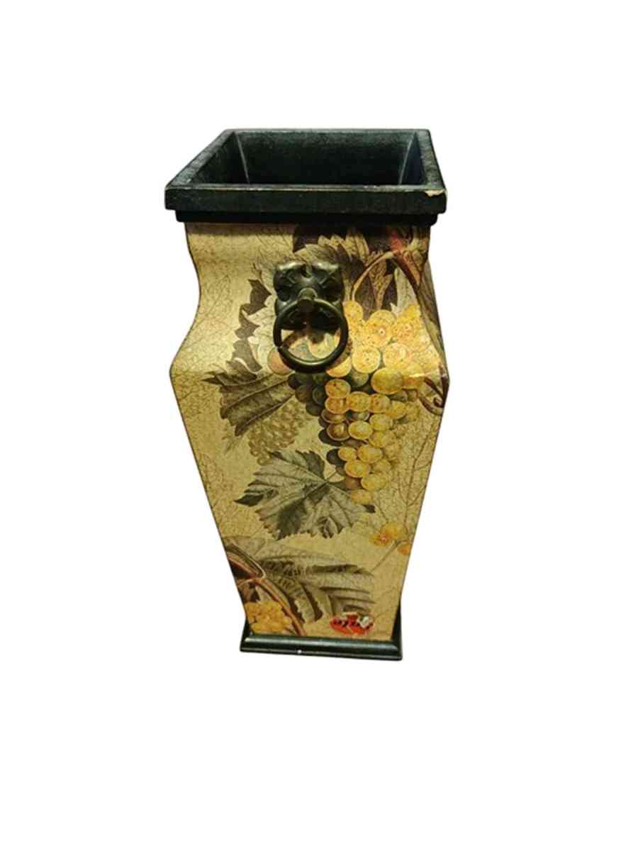 Grape Vine painted VASE 13 5 Dia At 4 Middle Good Condition