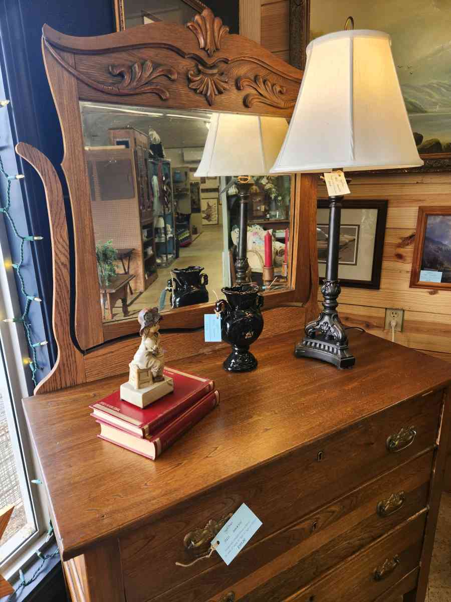 antique 3 drawer oak dresser with mirror