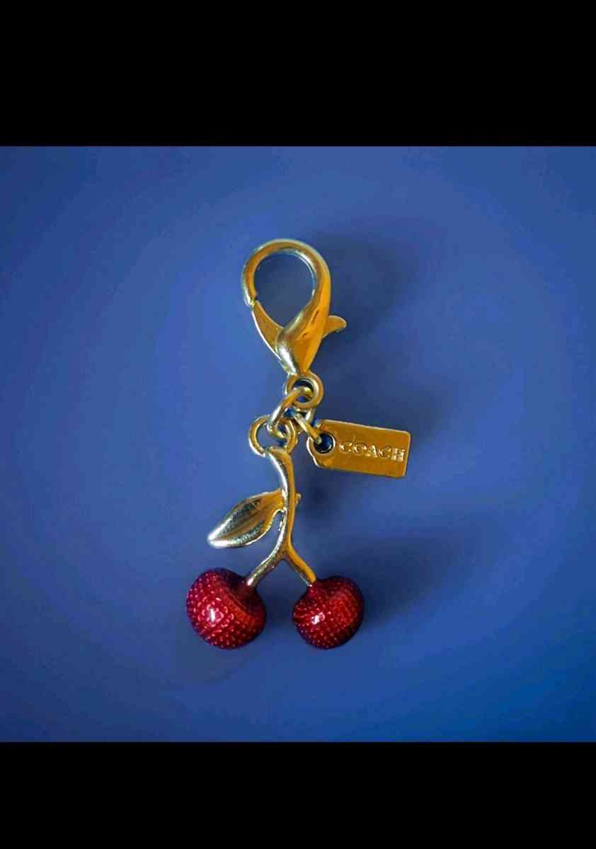 COACH MINI RED CHERRY GOLD TONE BAG CHARM  KEYCHAIN