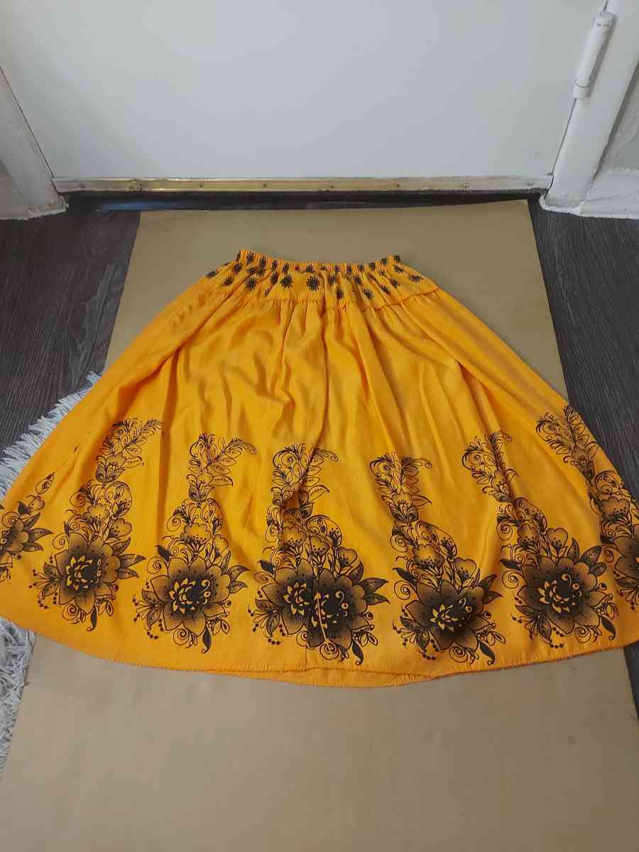 Vintage Orange and Black Screenprint Floral Skirt Fall Event