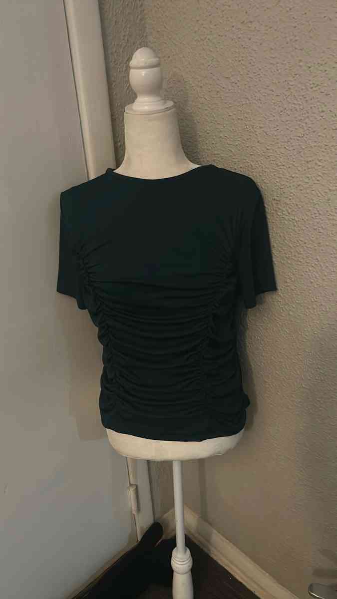 SHEIN Green Ruched Front Short Sleeve Crewneck Top Size XL O