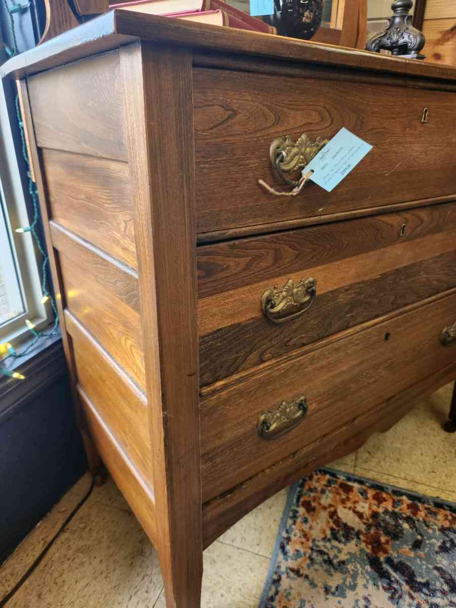 antique 3 drawer oak dresser with mirror