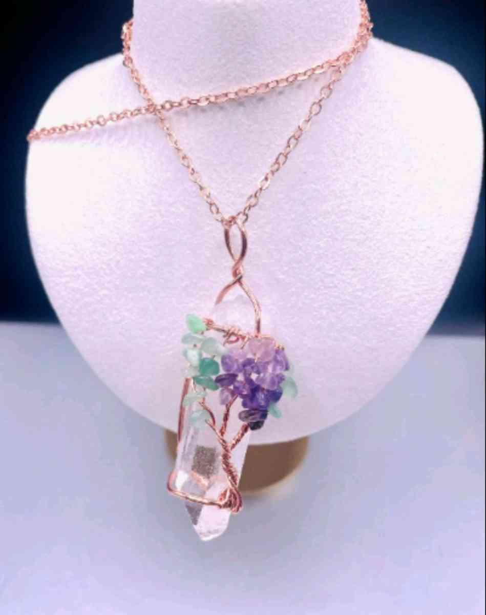 CRYSTAL QUARTZ WIRED TREE OF LIFE NECKLACE