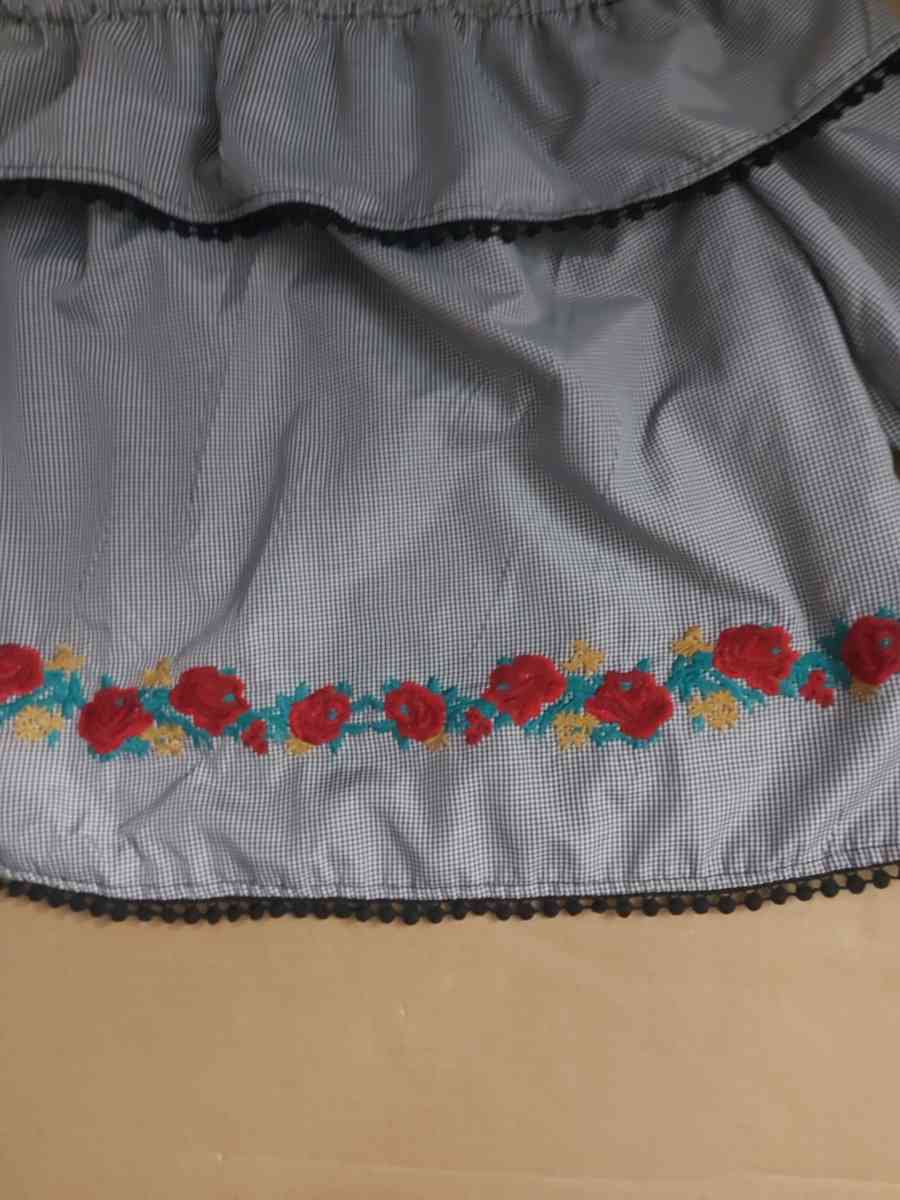 Bleuh Ciel Embroidered Gingham Boho Top BlackWhiteRed Size S