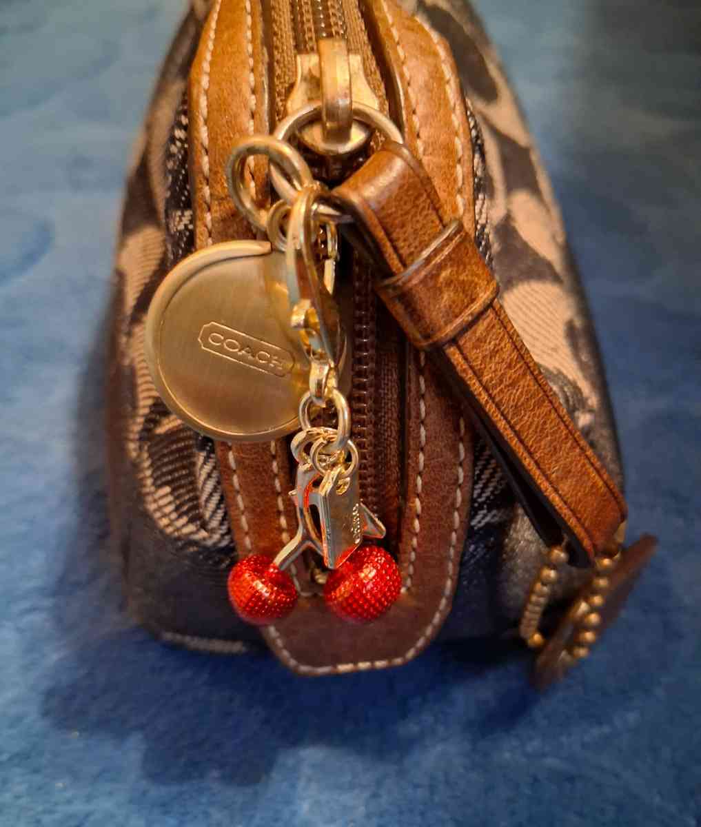 COACH MINI RED CHERRY GOLD TONE BAG CHARM  KEYCHAIN