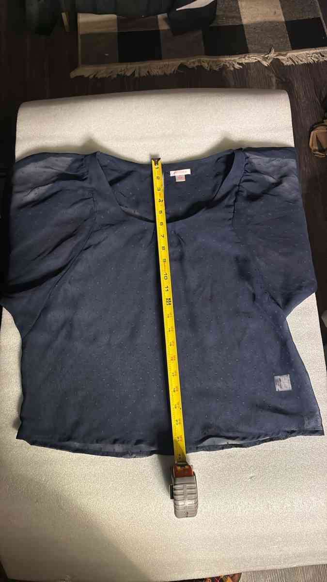 Xhilaration Sheer Navy Polka Dot Blouse Size S