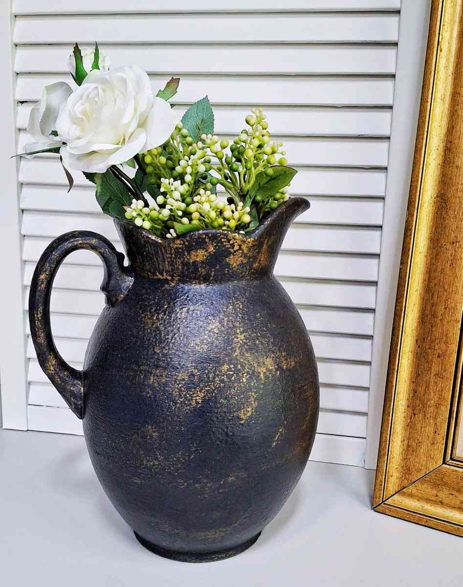 Vintage Black and Gold Ceramic Farmhouse Pitcher