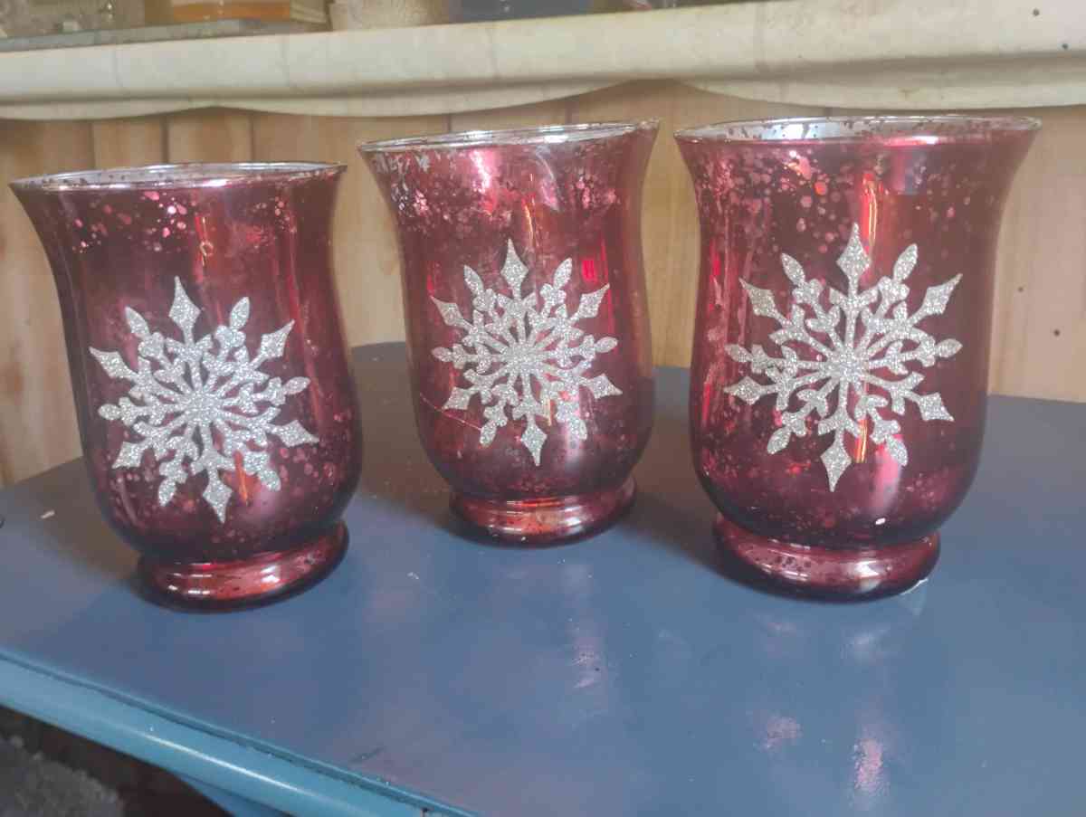 3 PC Set Red Christmas candle Holder Glass