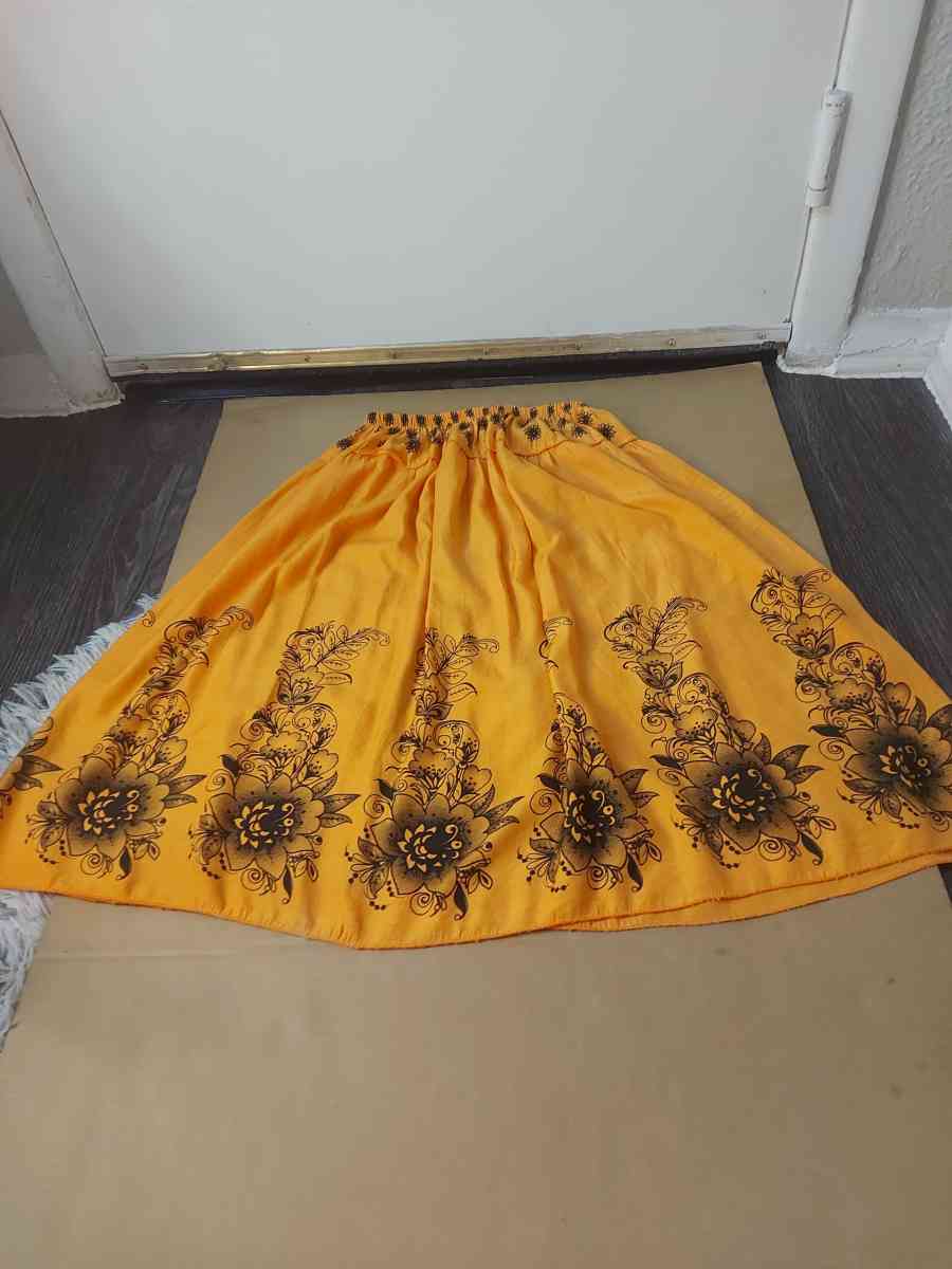 Vintage Orange and Black Screenprint Floral Skirt Fall Event