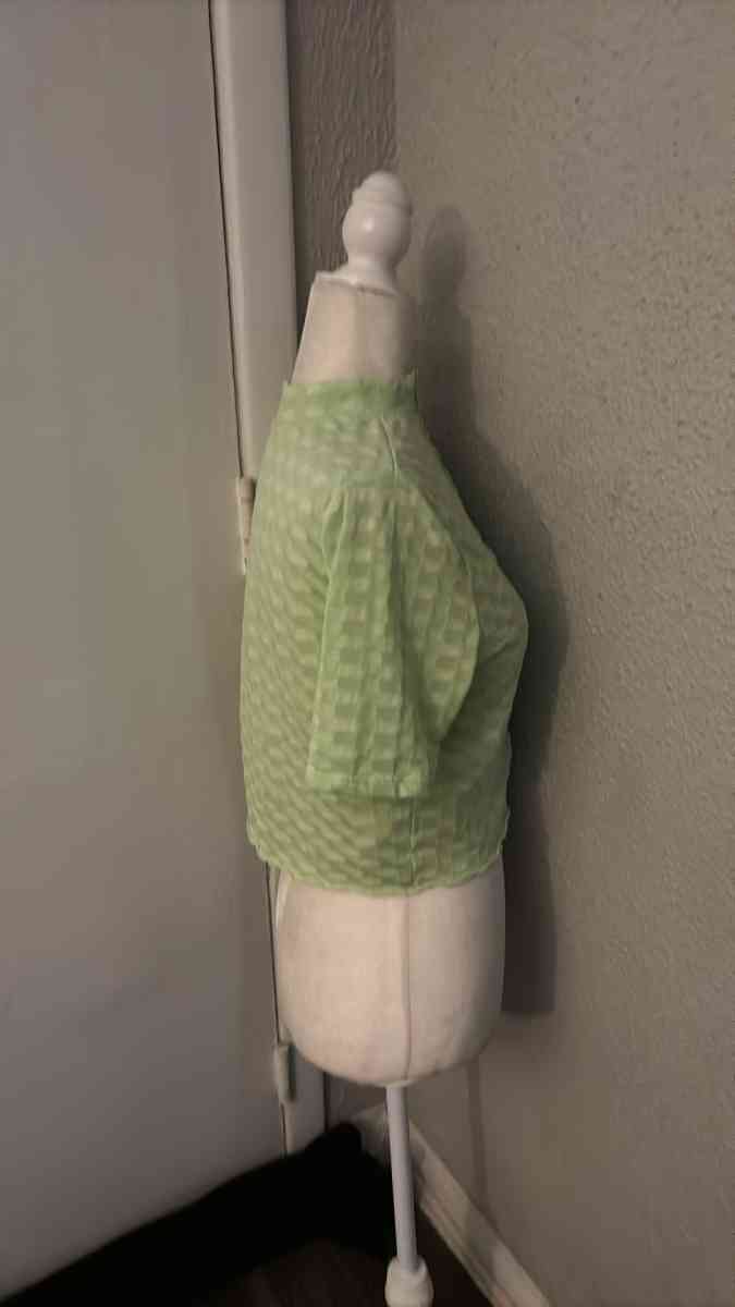 Free People Mock Neck Textured Button Closure Back TShirt Si