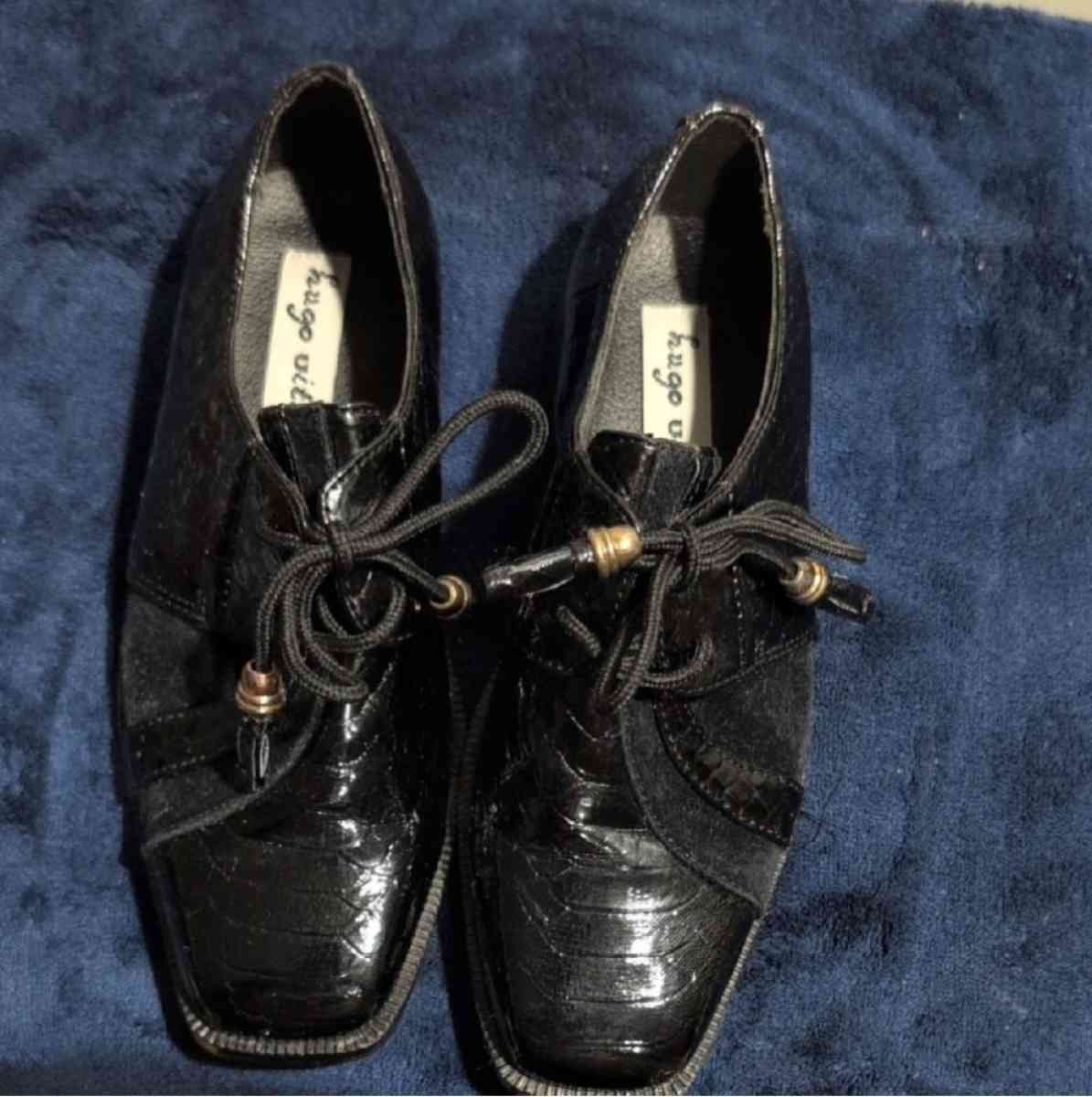 Glossy Black LaceUp Shoes with Beaded Laces size 13