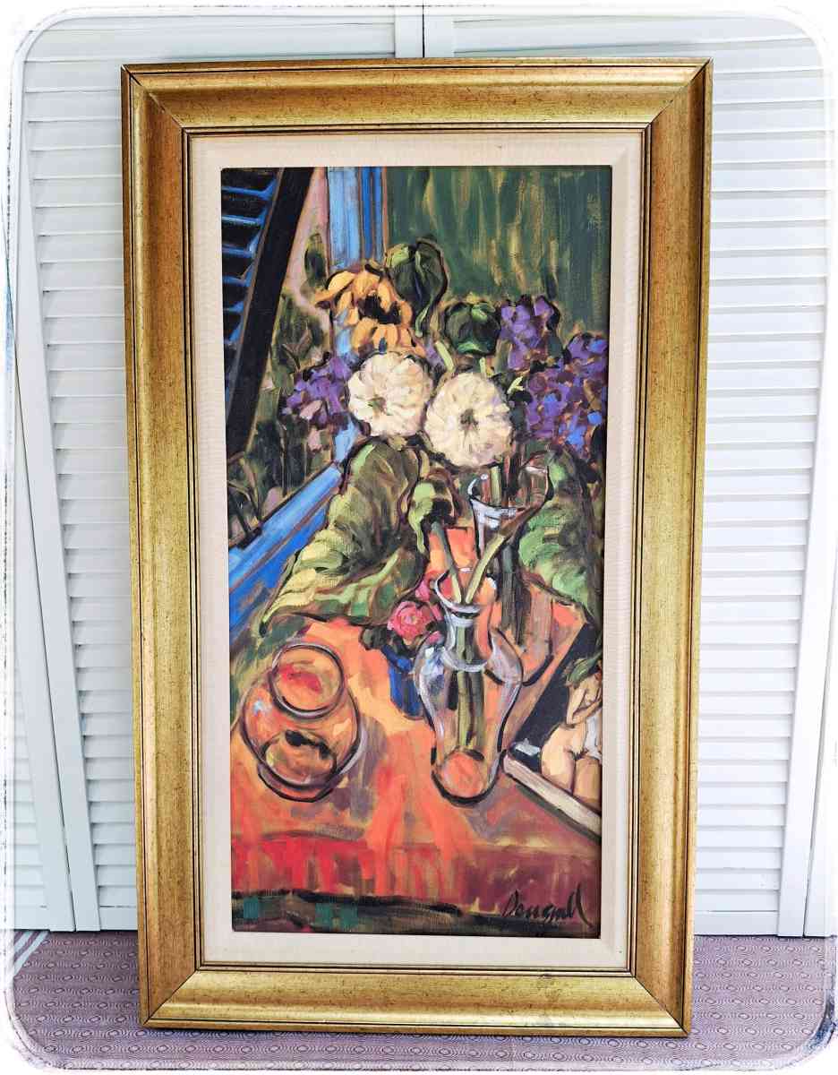 Vibrant Floral Still Life Art Print with Vase and Bowl