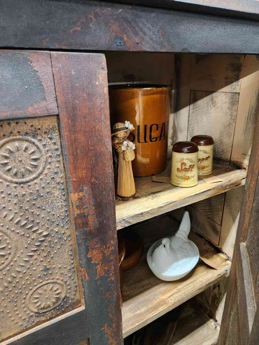 Primitive Punched Tin Pie Safe Cabinet