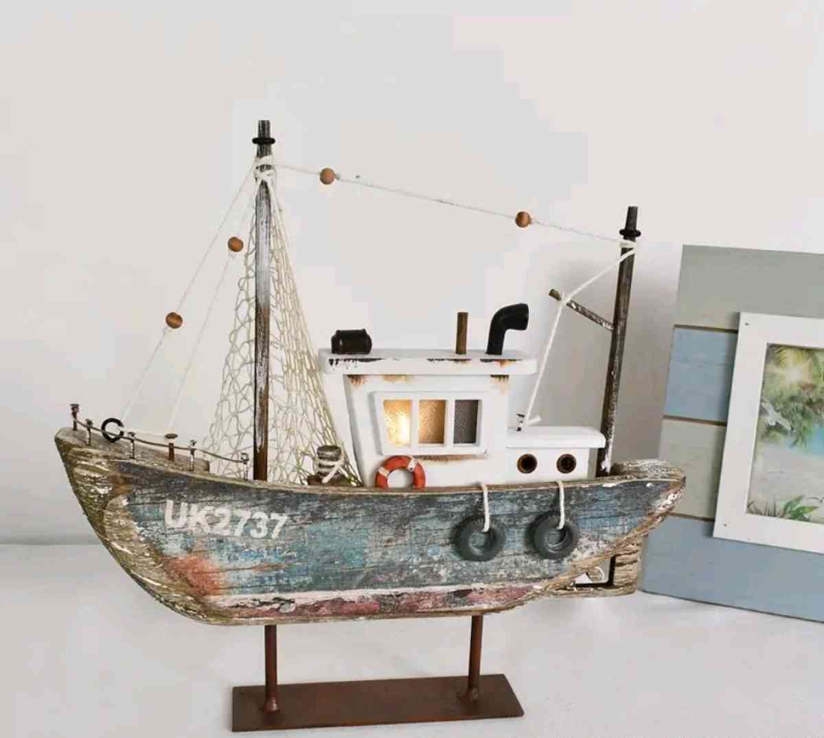 Wood and Metal Boat with LED lighting