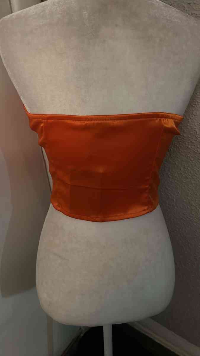 Fashion Nova Orange Night Moves Satin Corset Top New Light B