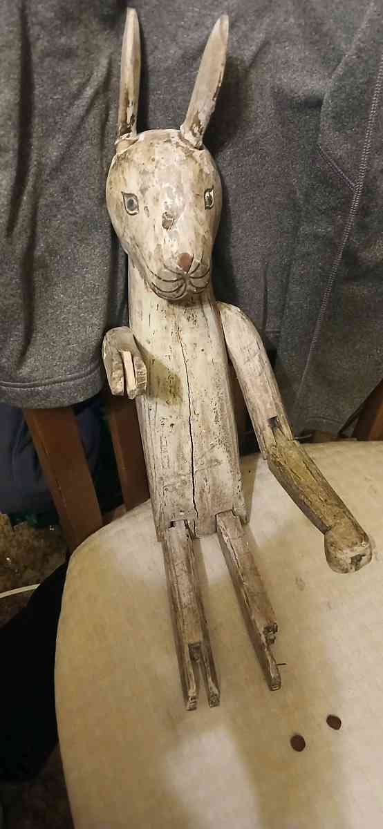 antique wooden toy bunny