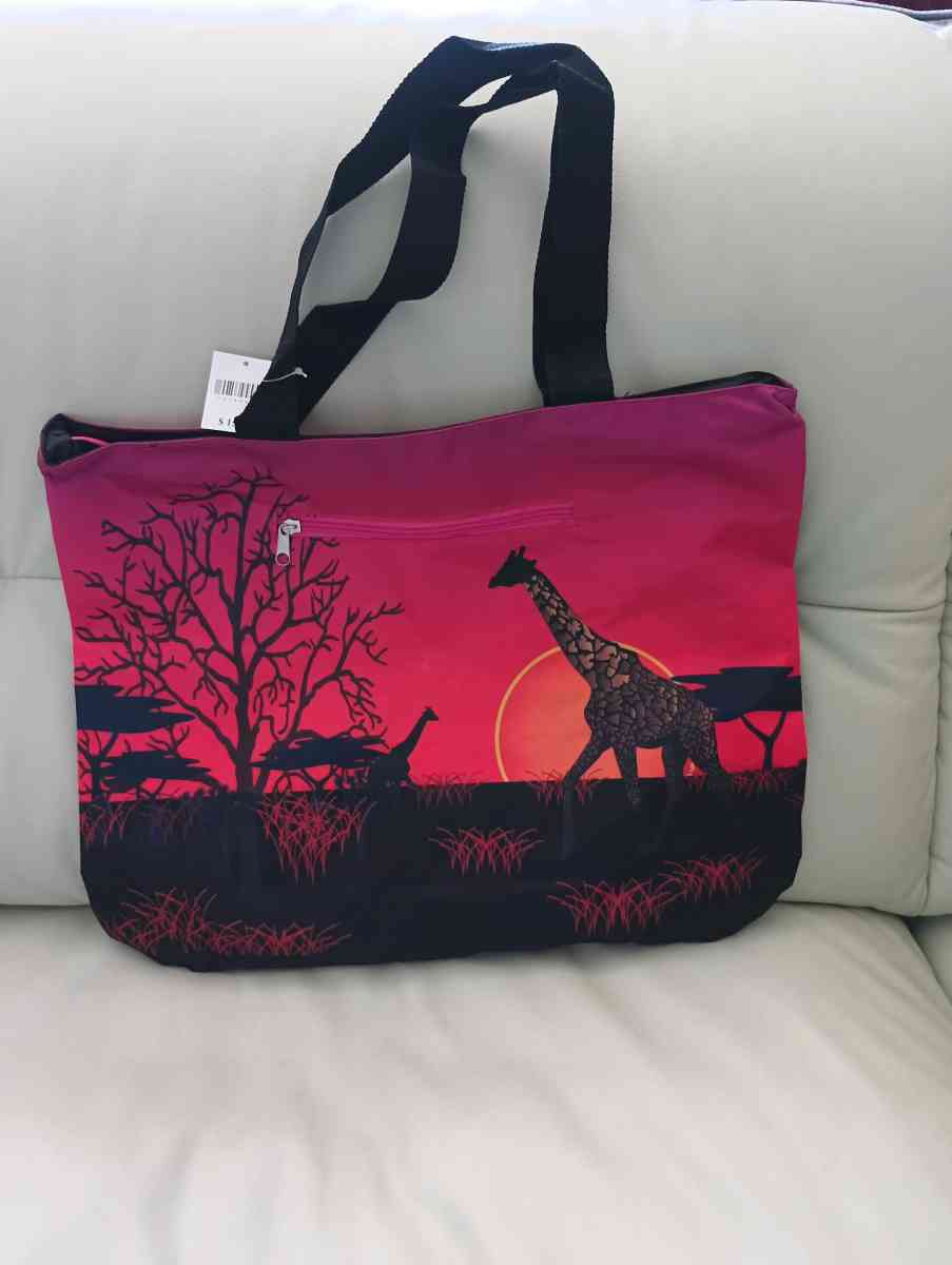Pink and Black Savanna Scene Tote Bag