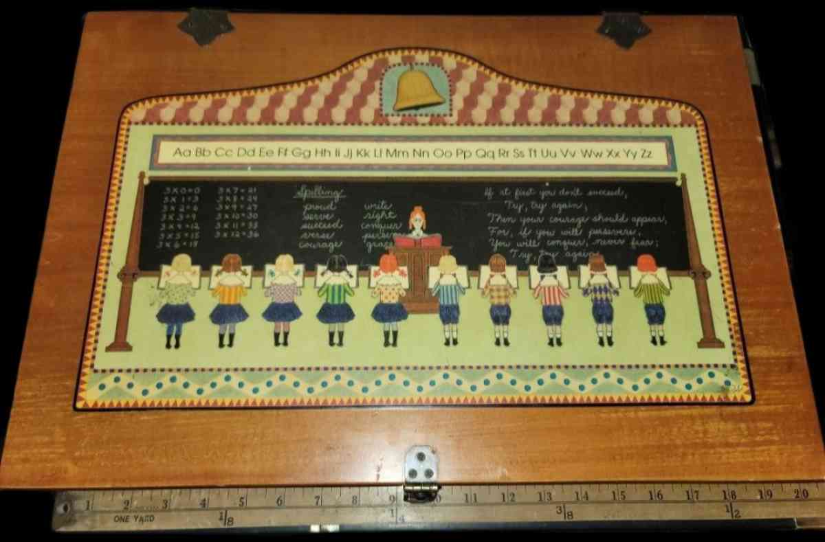 Wooden teachers school classroom documents and mementos case