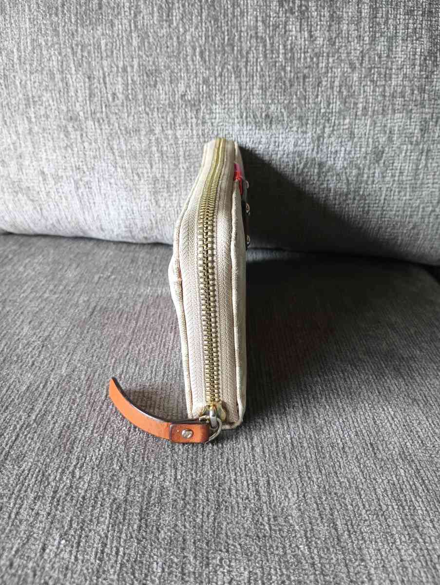 Kate Spade New York Gray Brown Canvas Striped Zip Around Cre