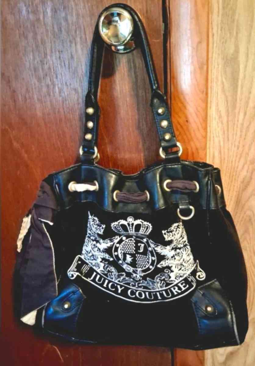 JUICY COUTURE DAYDREAMER BLACK VELOUR SCOTTIE DOG BAG