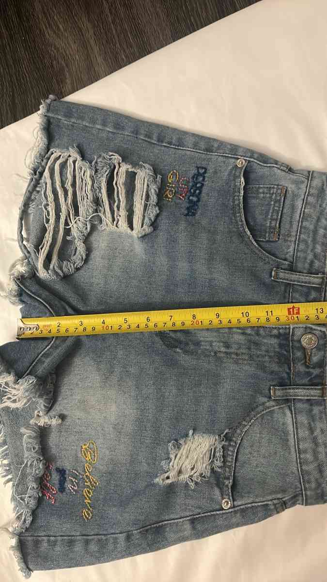 SHEIN High Waist Distressed Embroidered Denim Shorts Size S