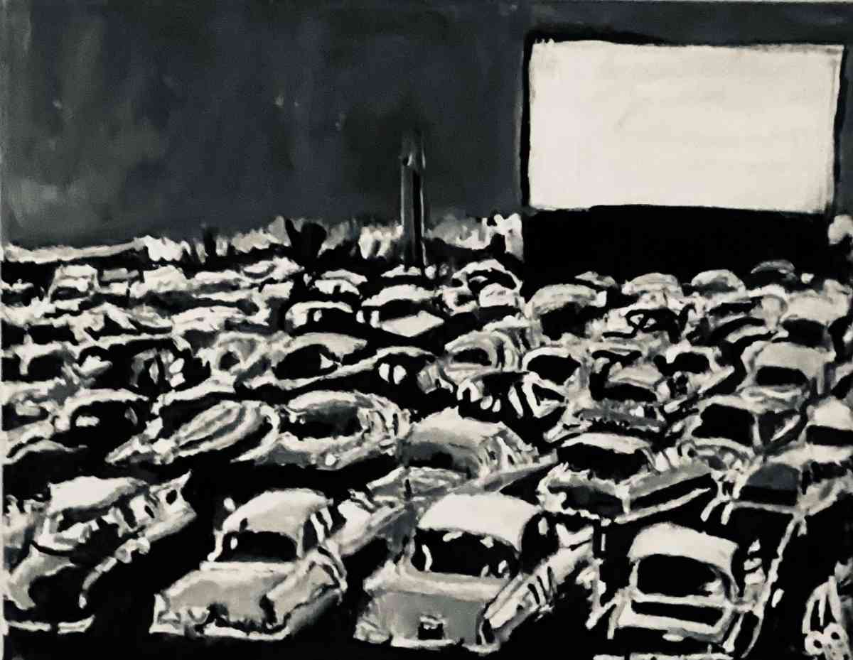 Original Old Car Movie Drive In GG  11 x 14 Black  White Can