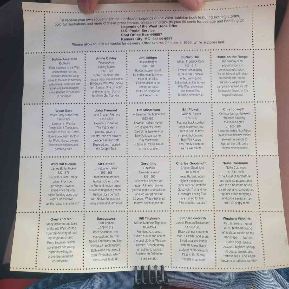 2870 Legends of the West ERROR SHEET No blue holder Mint VF