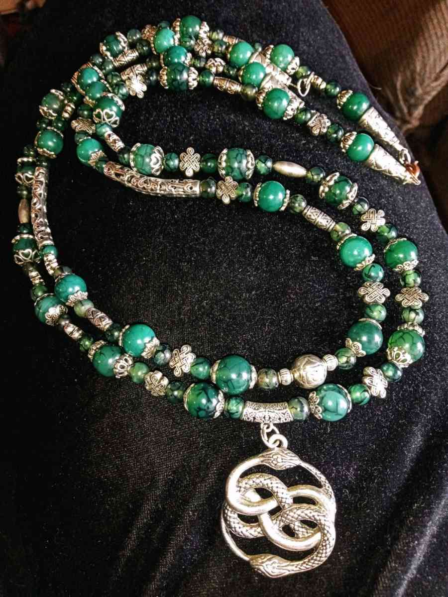 handmade double strand Celtic serpent knot necklace