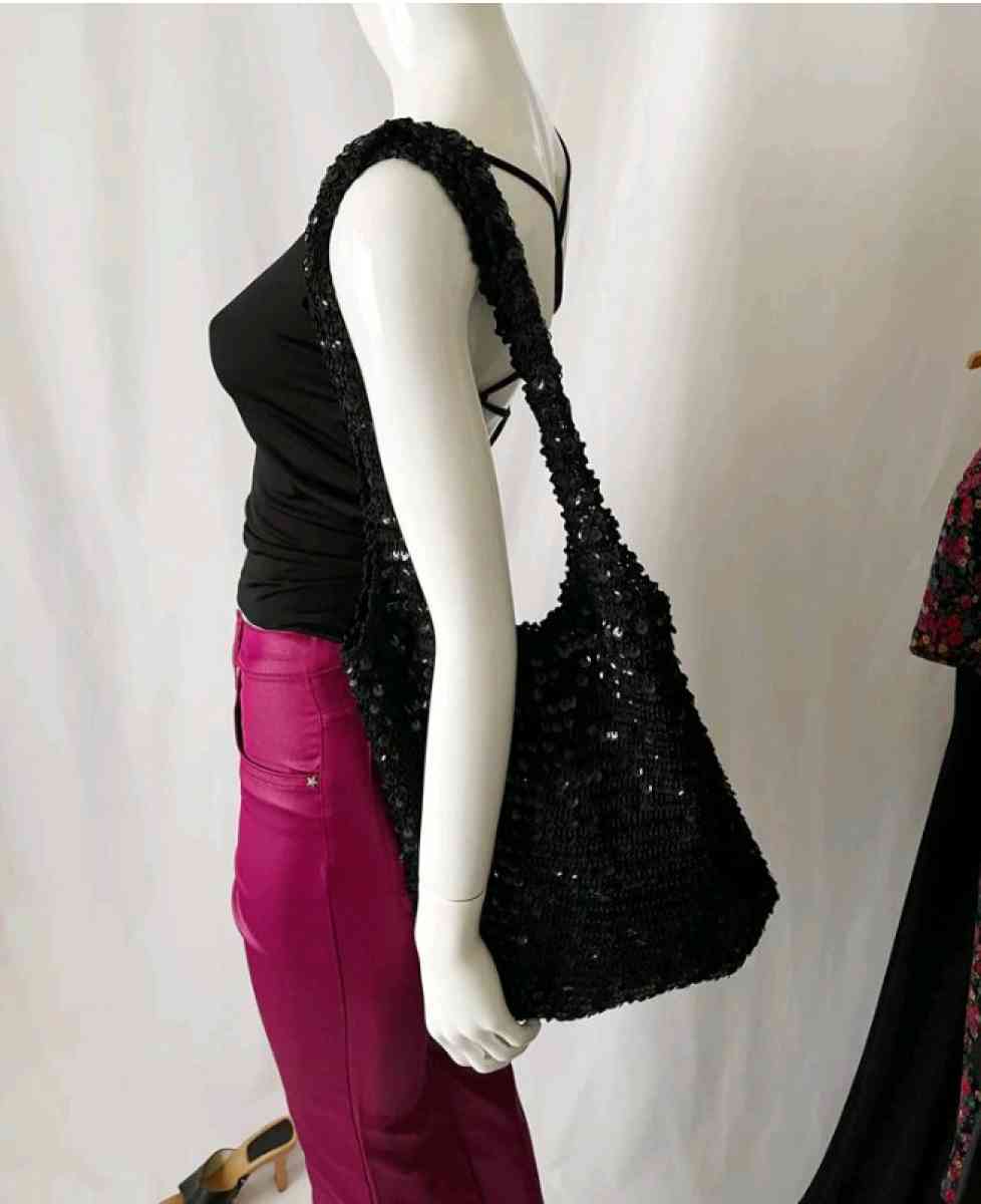 Vintage Sequin Slouchy Hobo Knit Shoulder Bag