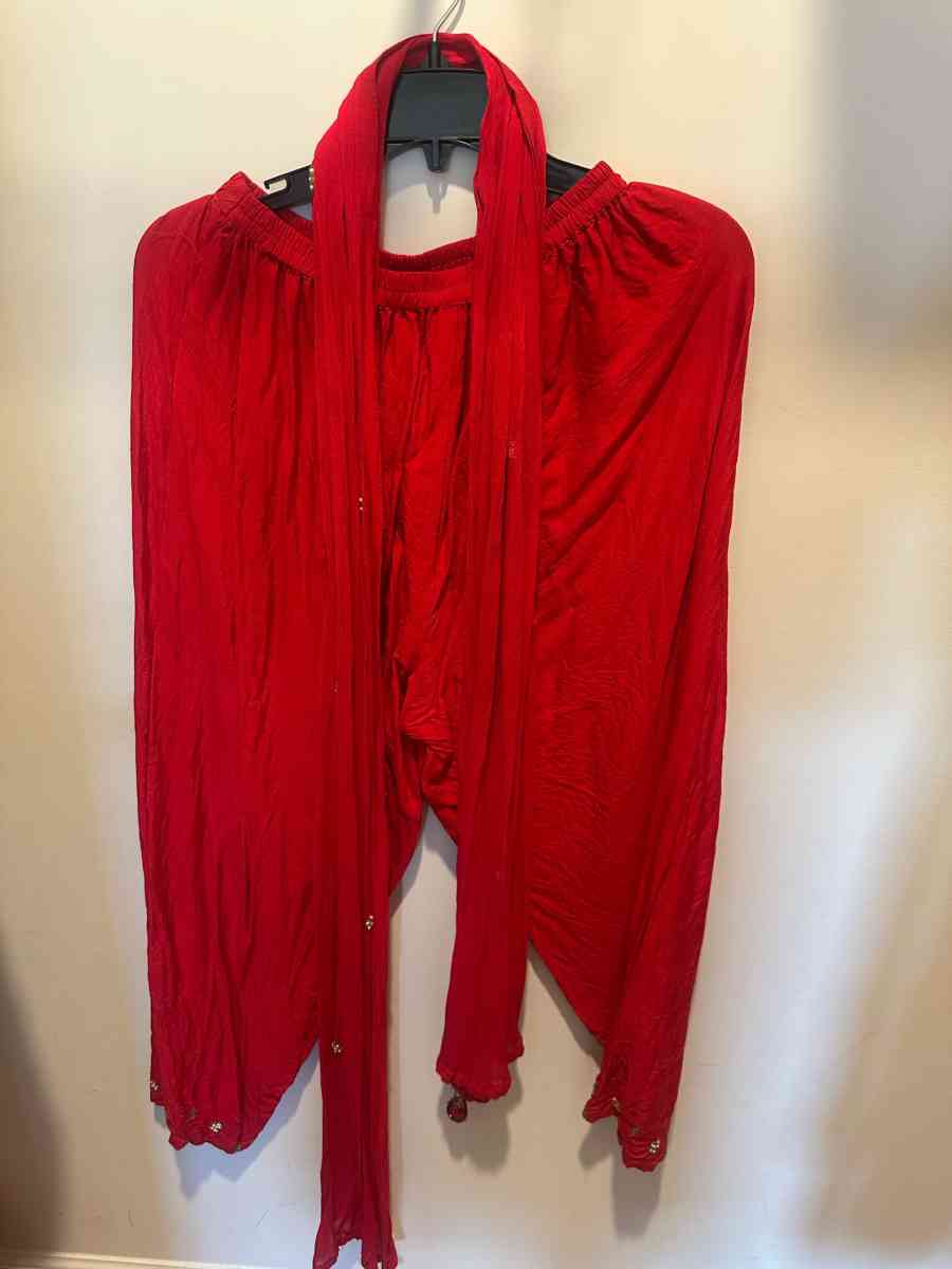 complete dress set in bright red color with all border work