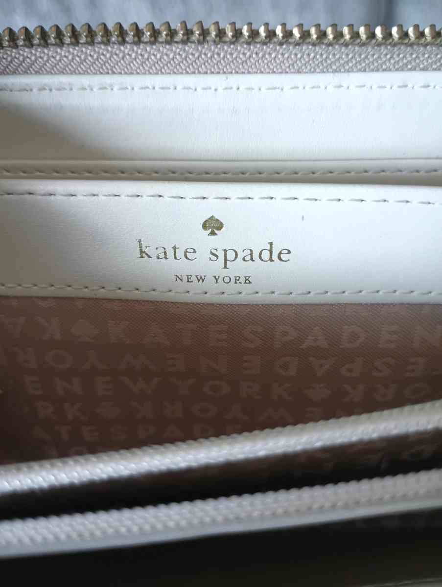 Kate Spade New York Gray Brown Canvas Striped Zip Around Cre