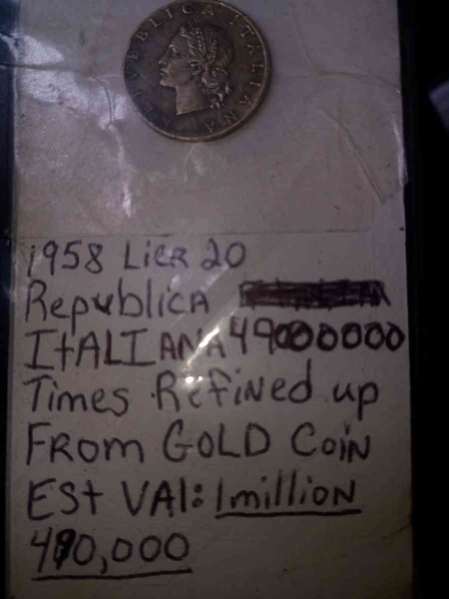 1958 gold Republica Italian Lier 20 coin 1 of a kind