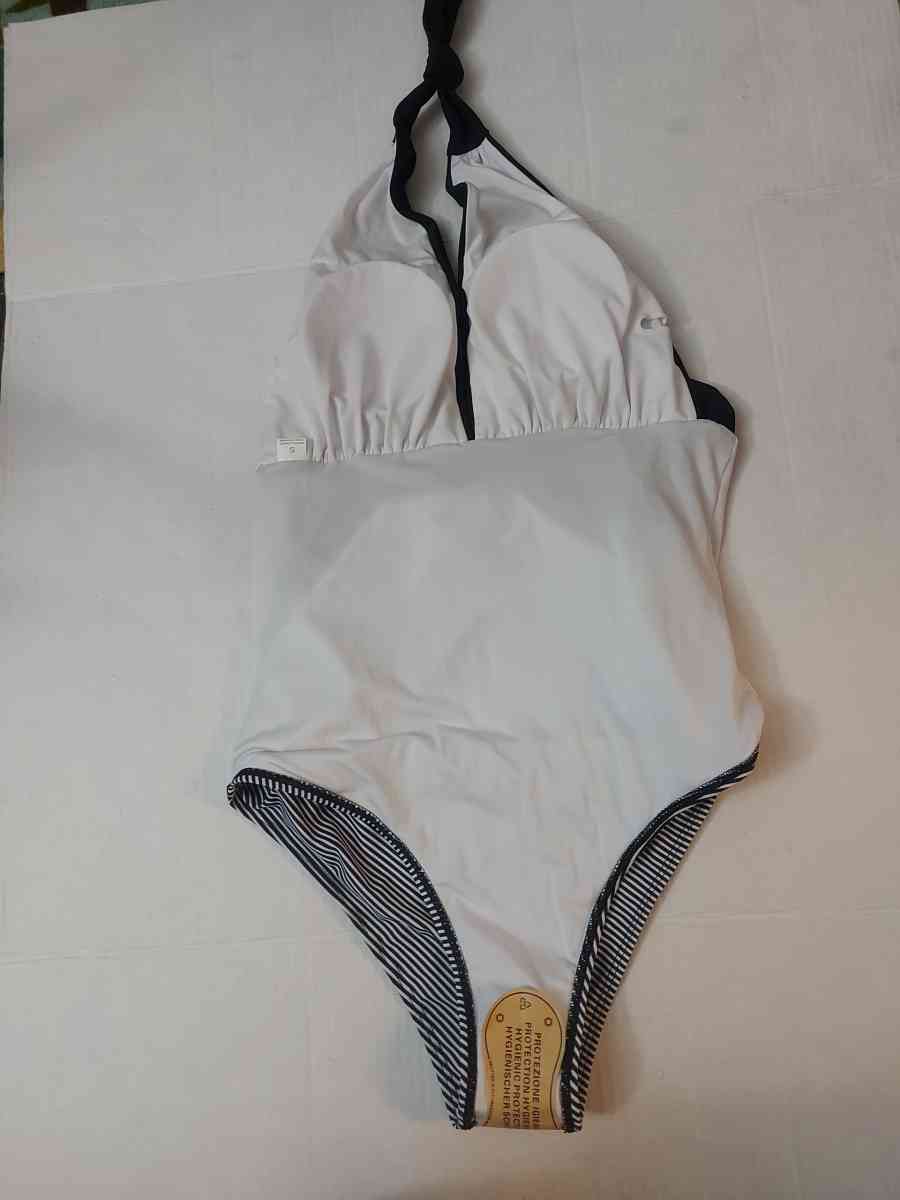 BlackWhite Halter Striped One Piece Bathing Suit Size S