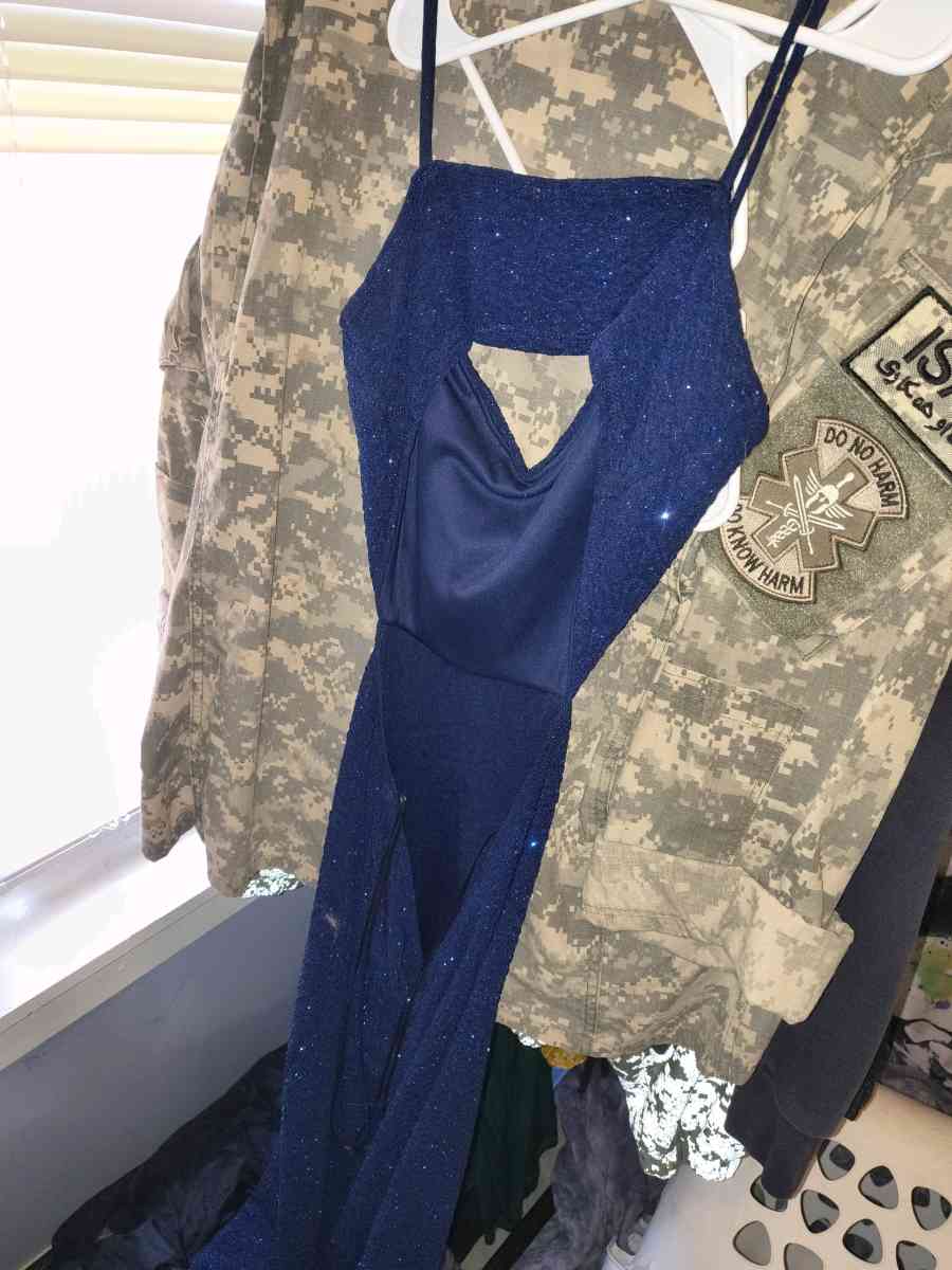 blue glitter prom dress