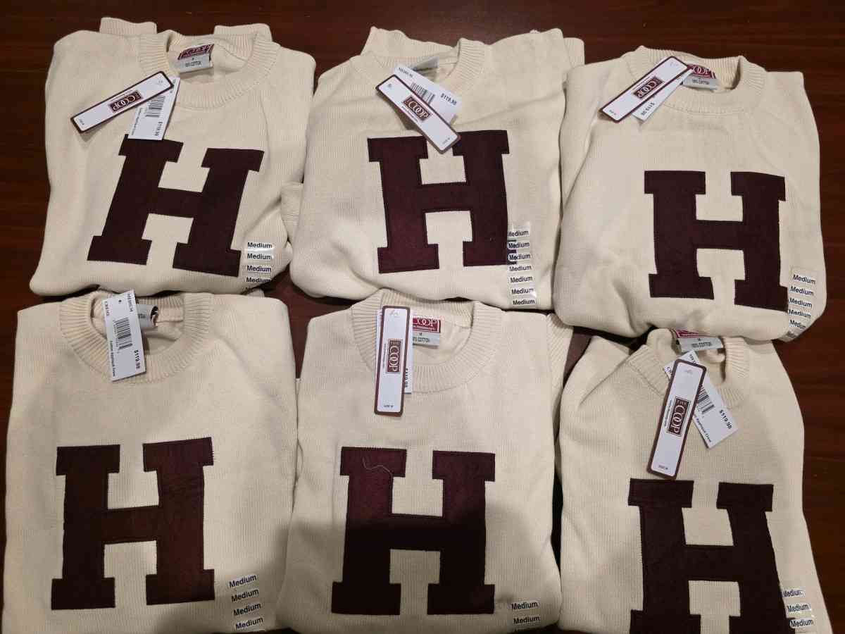 Harvard University COOP applique crew CREME sweater x6