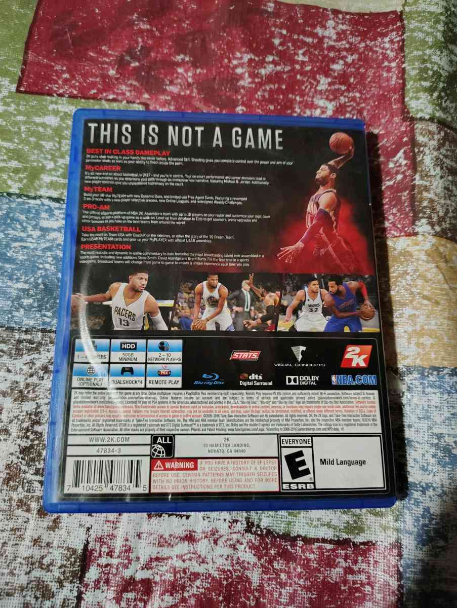 NBA 2k17 PS4 Disk and case like new Paul George smoke free h