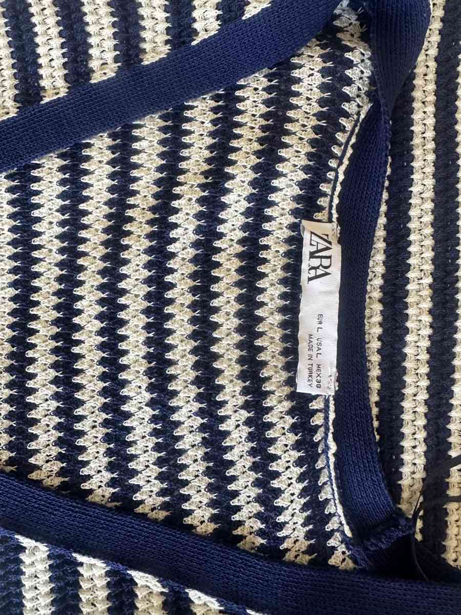 Navy blue and white striped cardigan long dress l