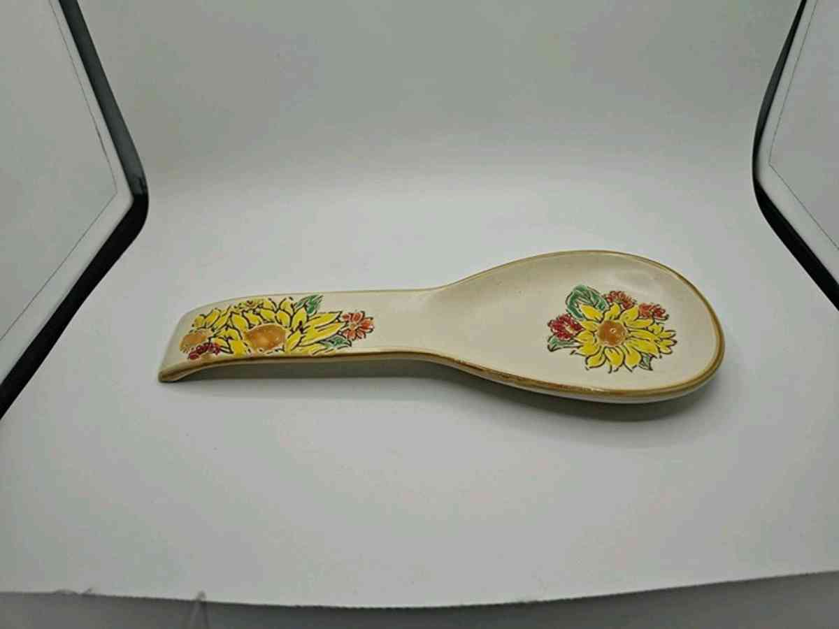 InHomestylez Gilded Sunflower Floral Ceramic Spoon Rest Fall