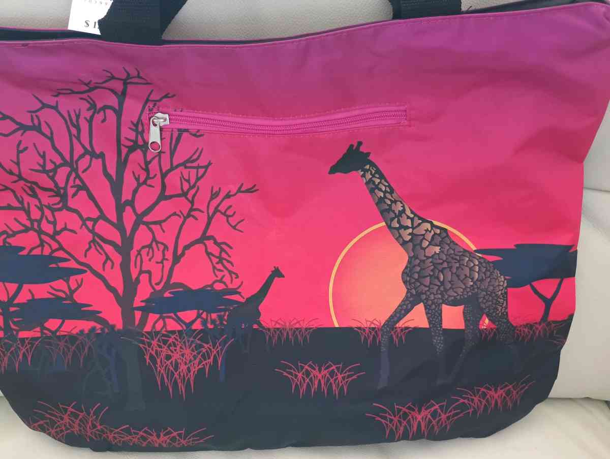 Pink and Black Savanna Scene Tote Bag