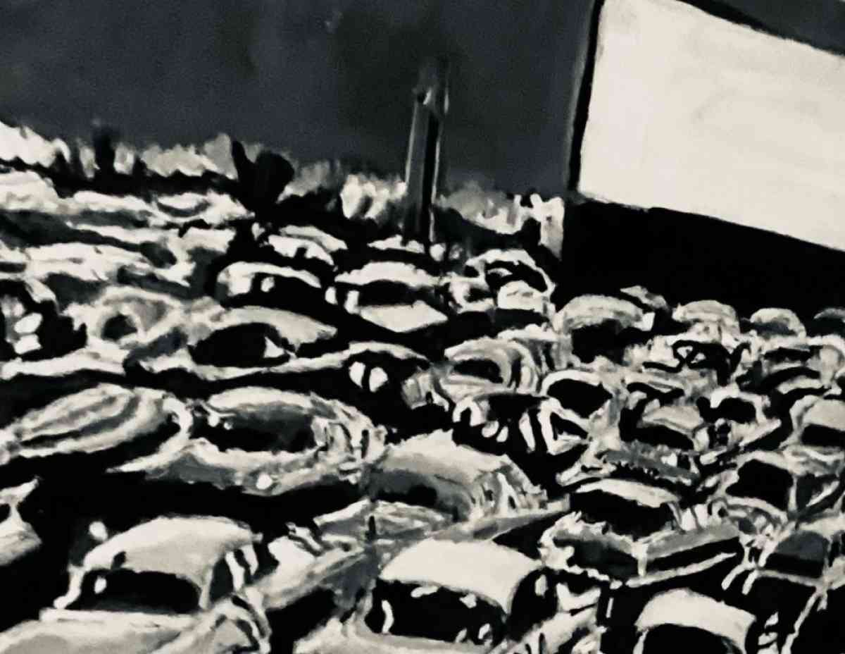 Original Old Car Movie Drive In GG  11 x 14 Black  White Can