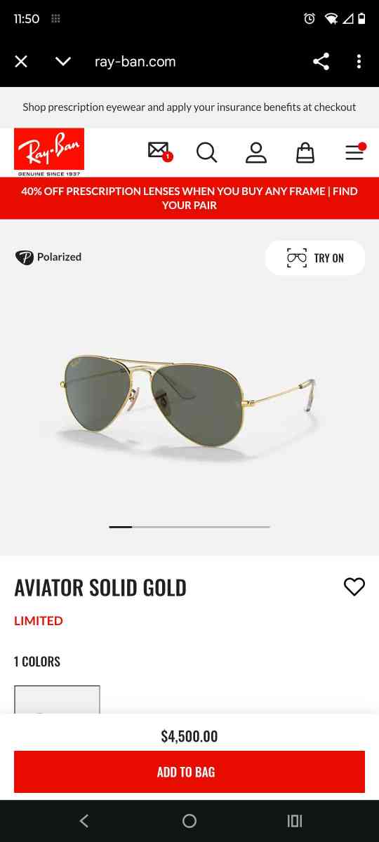 rayban Aviator Gold sunglasses
