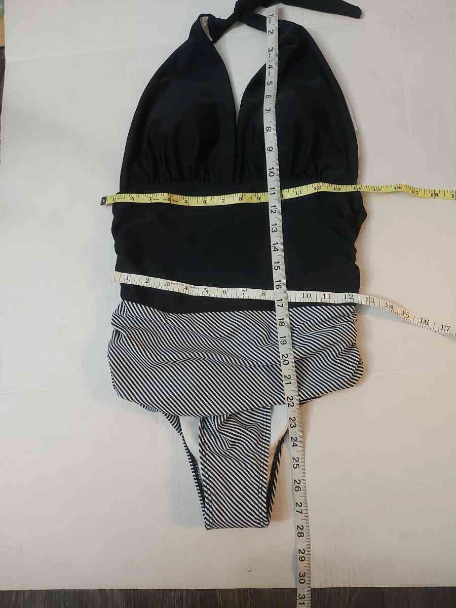 BlackWhite Halter Striped One Piece Bathing Suit Size S
