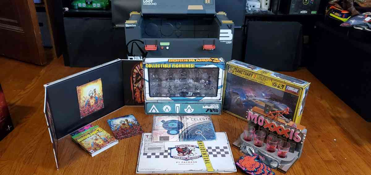 borderlands 3 collectors edition with mad moxxi shot glasses