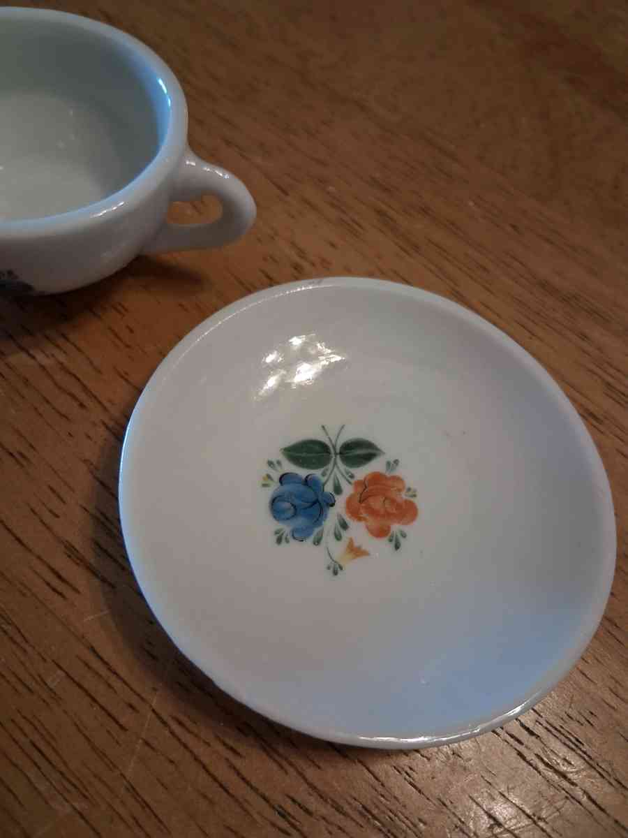 blue and orange flower tiny teacup saucer set